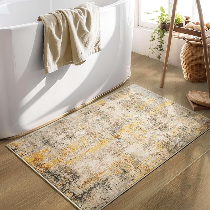 Entryway Rug 3x5 Beige Bedroom Area Rug Washable Non Slip Abstract Boho Rugs - Image 6