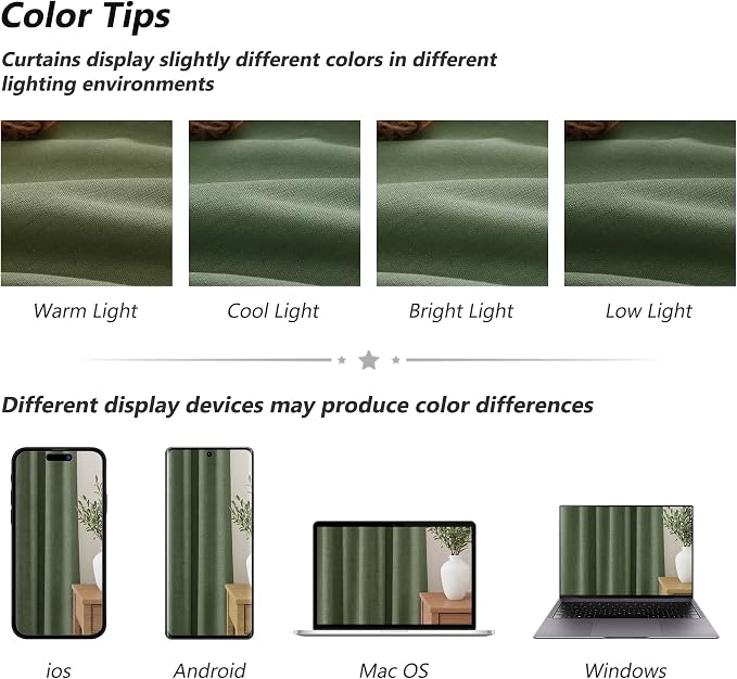 Guken Olive Green 100% Blackout Curtains 120 Inch Length 2 Panels Set - Image 7