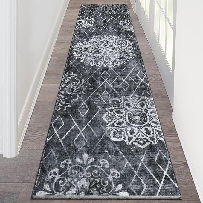HEBE Hallway Runner Rug 2'x8' Washable Vintage Distressed Area Rugs Non Slip by HEBE