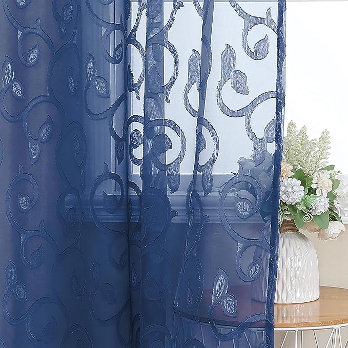 OWENIE Furman Blue Sheer Curtains Tiers 36 inch Length, Light Filtering Soft - Image 7