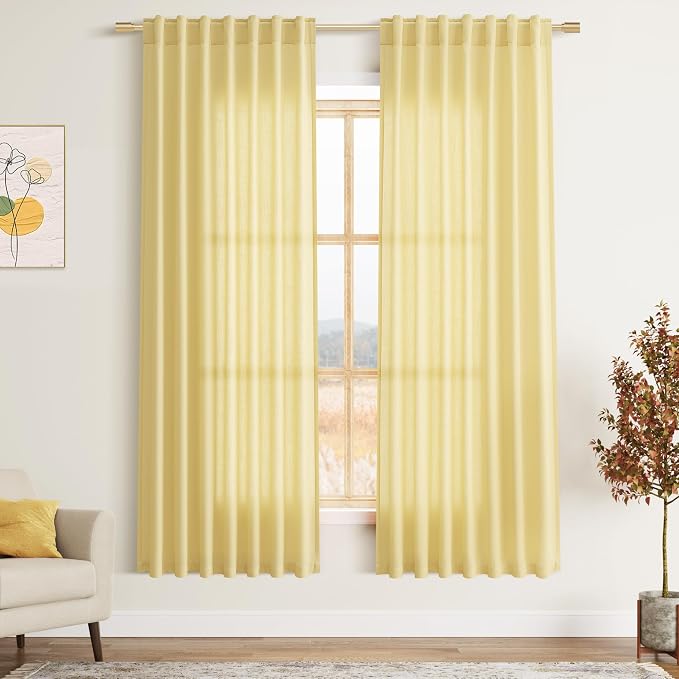 Nanspring Yellow Linen Semi Sheer Curtains 72 Inch Length by Nanspring