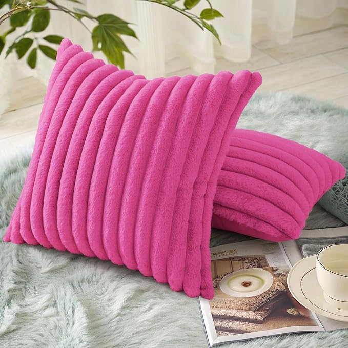 decorUhome Summer Cozy Faux Fur Throw Pillow Covers 16x16 Set of 2 Decorative - Image 4