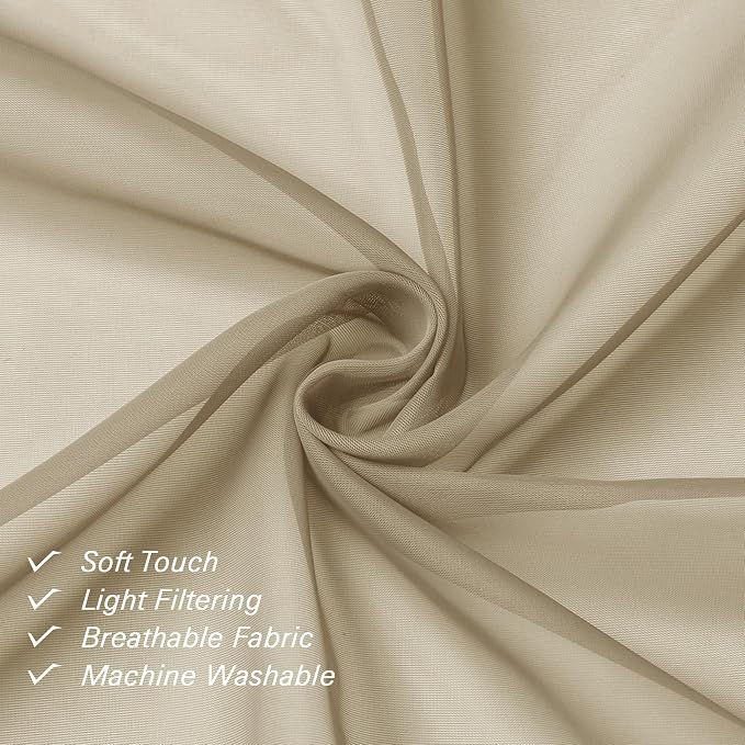 Lecloud Taupe Sheer Curtains 96 Inches Long 2 Panels, Modern Voile Solid - Image 6