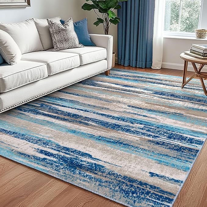 Lansny Modern Abstract 5x7 Machine Washable Area Rug Non-Slip Soft Bedroom by lansny