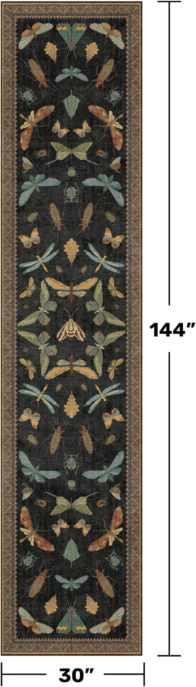Black Insect 2'6"x12' Washable Extra Long Runner Rugs - Image 2