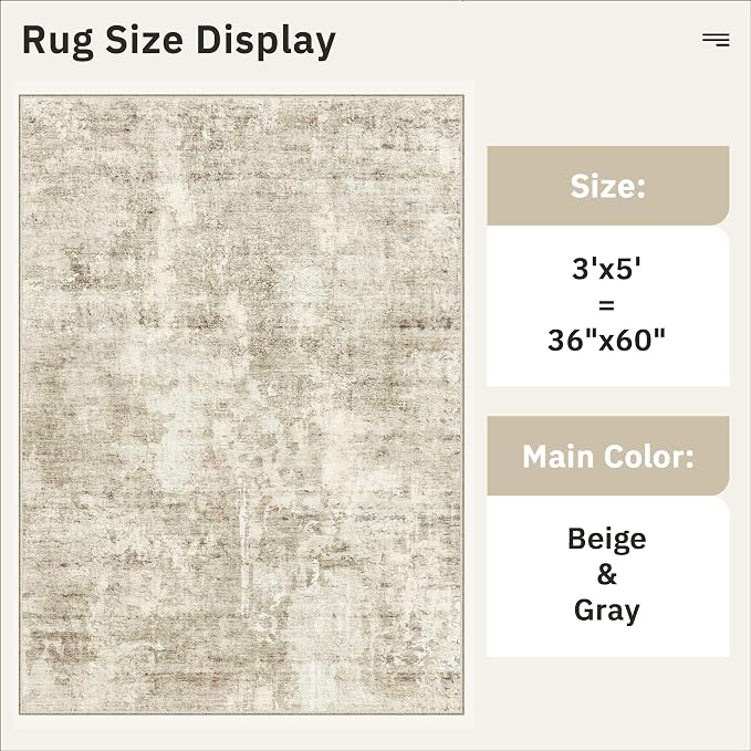3x5 Rug, Small Area Rug for Kitchen, Machine Washable Non-Slip Throw Rug - Image 5