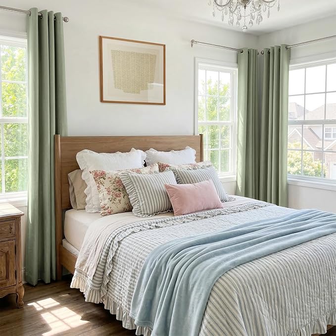 100% Blackout Linen Textured Curtains 72 Inch Long, Sage Green | 100% Blackout - Image 4