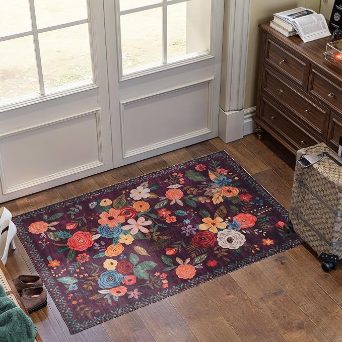 Floral Rug for Entryway, 2X3 Washable Kitchen Mat Ultra-Thin Soft, Non-Slip - Image 5