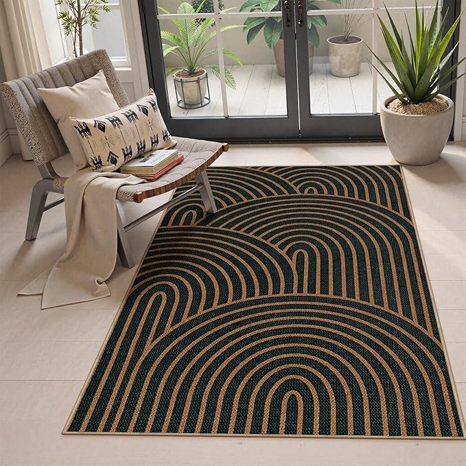 Lahome Enfys Modern Rainbow Easy Jute Patio Rug, 3x5 Washable Rugs by Lahome