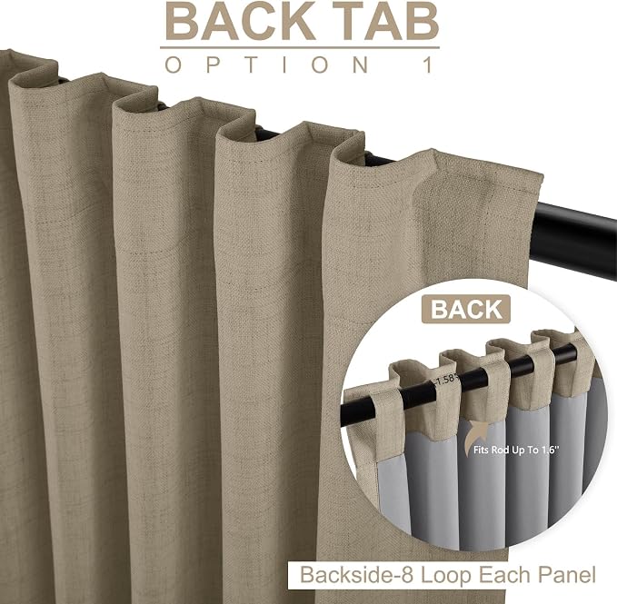 Faux Linen Total Blackout Sliding Door Curtains 84 Inches Long, Plaza Taupe | - Image 3