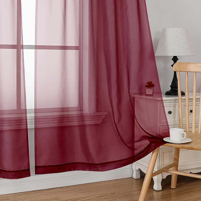 Simplebrand Red Short Sheer Curtains 45 Inch Length - Image 4