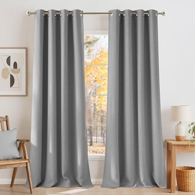 NICETOWN Faux Linen Light Grey Blackout Curtains 84 inches Long by NICETOWN