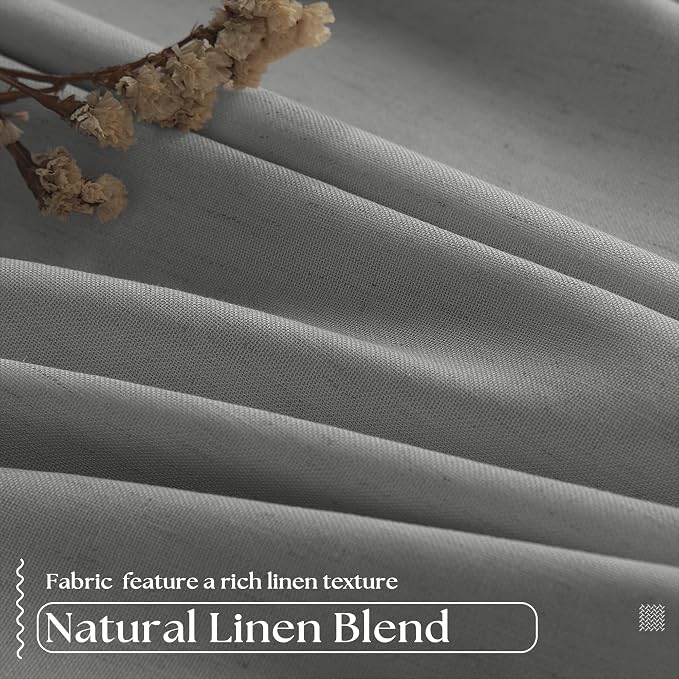 Grey 100% Blackout Pinch Pleat Linen Curtains 108 Inches Long - Image 5