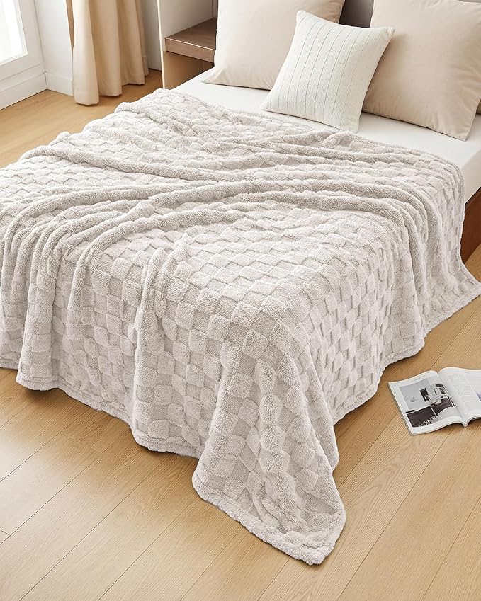 Utopia Bedding Linen Checkered Fleece Throw Blanket - Image 5