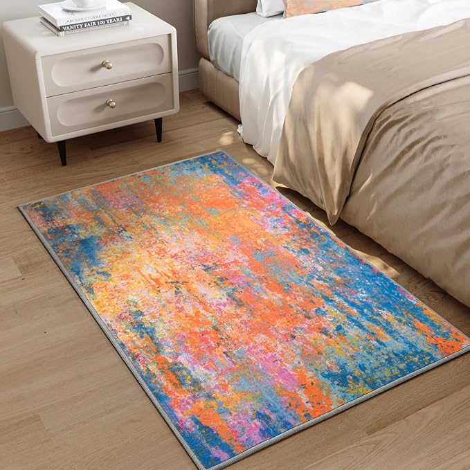 Entrance Rugs Indoor 2x3 Colorful Entry Rug Washable Abstract Rainbow Small - Image 5