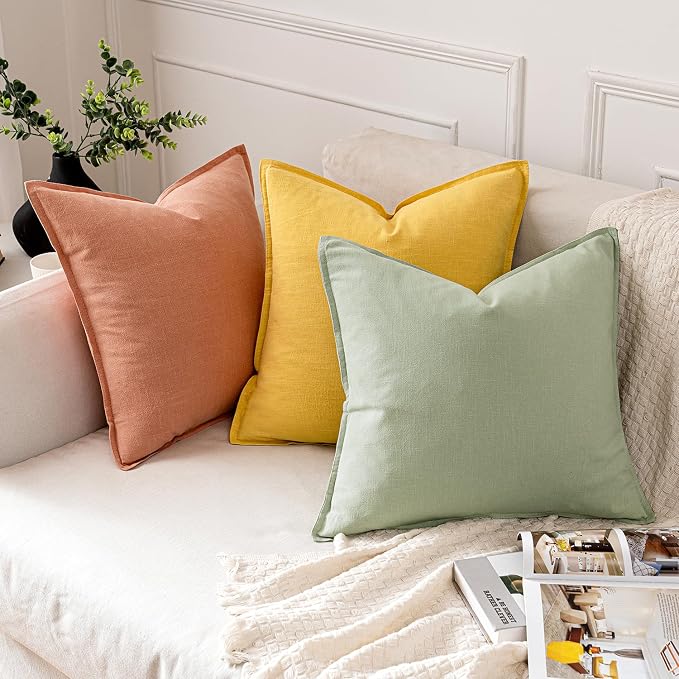 MIULEE Decorative Linen Euro Sham Pillow Covers 24x24 Light Green ​Boho - Image 4