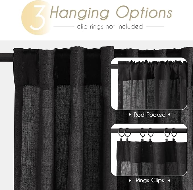 Black Linen Curtains 90 inches Long - Image 5