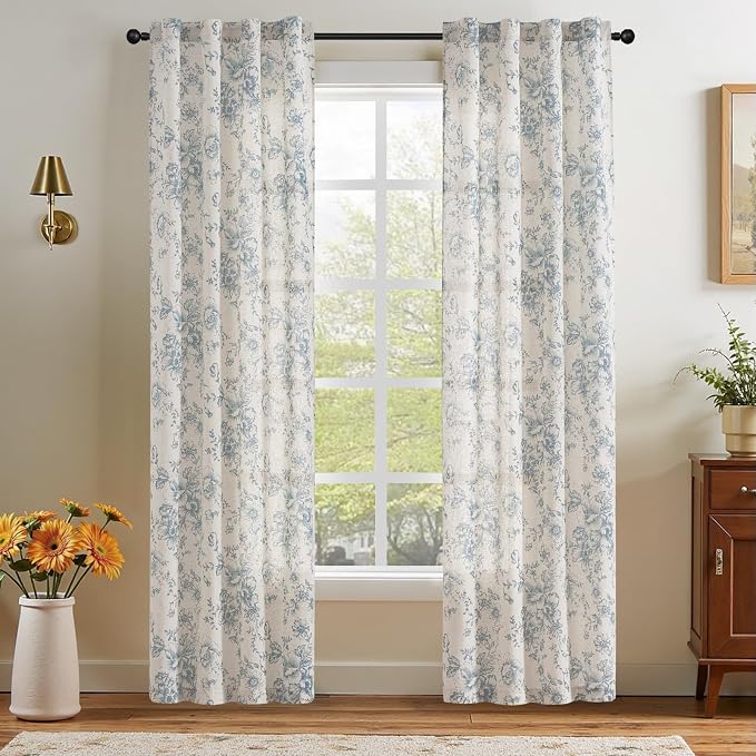 jinchan Linen Floral Curtains 84 Inch Length by JINCHAN