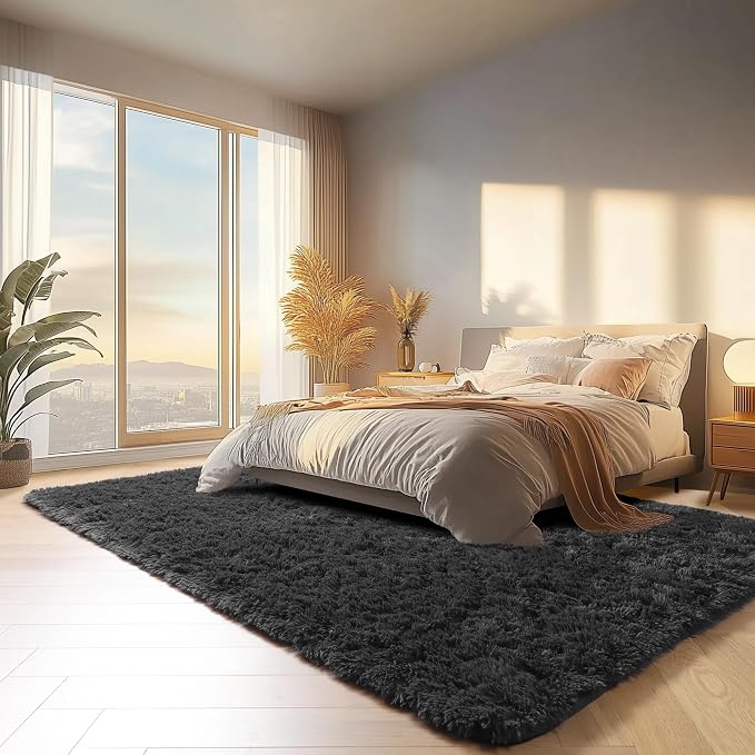 ONASAR Black Area Rugs 9x12 Living Room, Large Fluffy Shag Bedroom Rug - Image 5