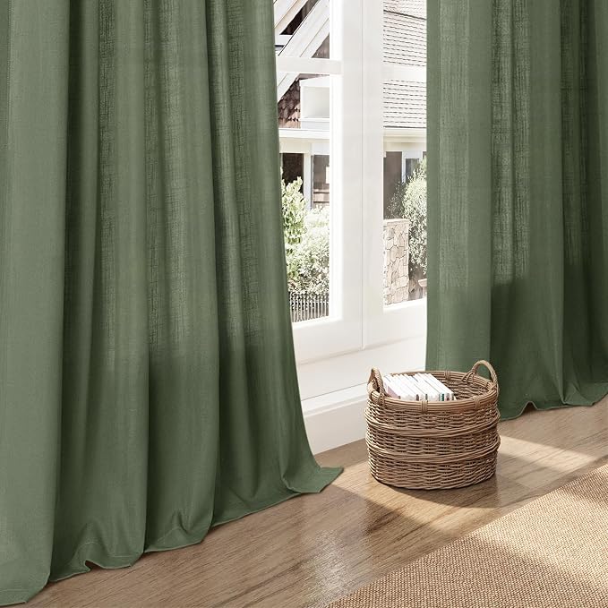 Nanspring Forest Green Linen Curtains 63 Inch Length - Image 4