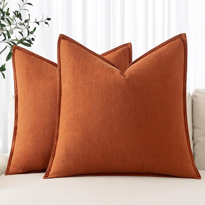 MIULEE Decorative Linen Euro Sham Pillow Covers 26x26 Burnt Orange | Boho by MIULEE