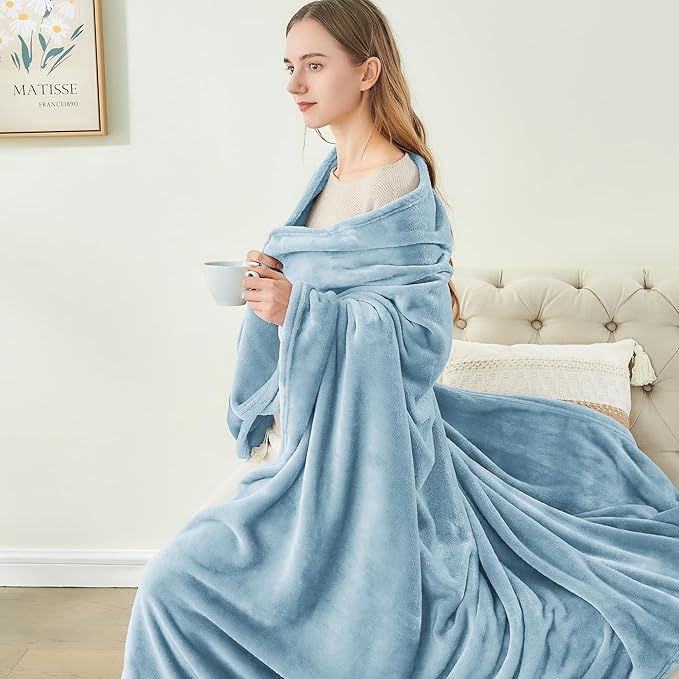 BEDELITE Fleece Blankets Queen Size Washed Blue Throw Blankets - Image 8