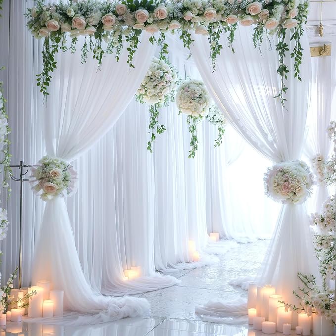 White Backdrop Curtain for Parties 10 ft x 10 ft Sheer Tulle Backdrop Drapes - Image 3