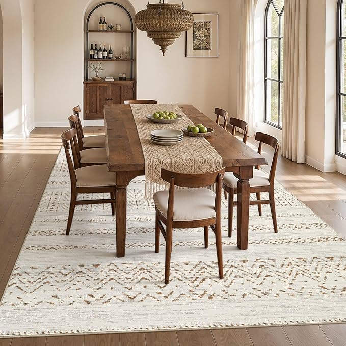 cotiled Boho 9x12 Area Rug for Living Room: Large Moroccan Washable Rug | Stain - Image 7