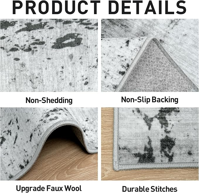 9x12 Area Rugs for Living Room: Washable Abstract Black White Grey Carpet | - Image 6
