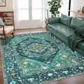 SERISSA Boho Area Rug 5x7 Teal, Washable Large Rugs by SERISSAHomeDecorCollection