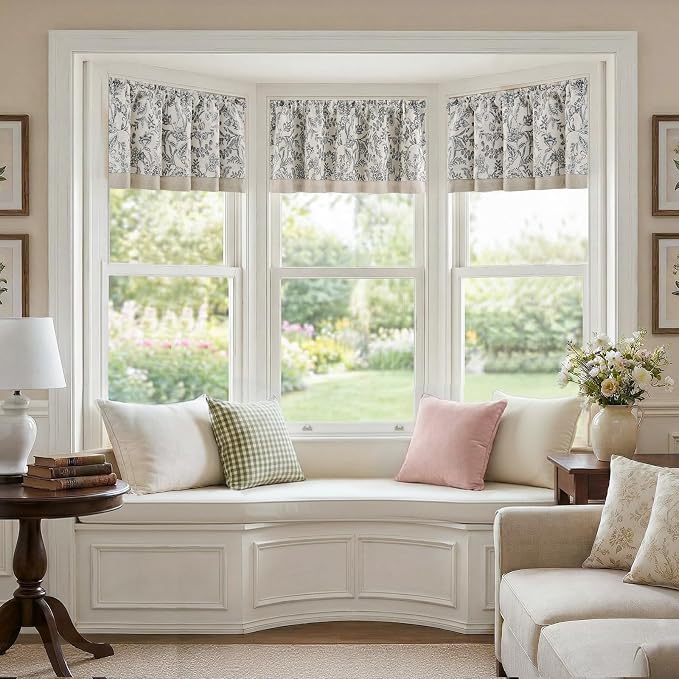 jinchan Linen Valance Curtain Farmhouse Floral Printed Small Window Curtain - Image 5