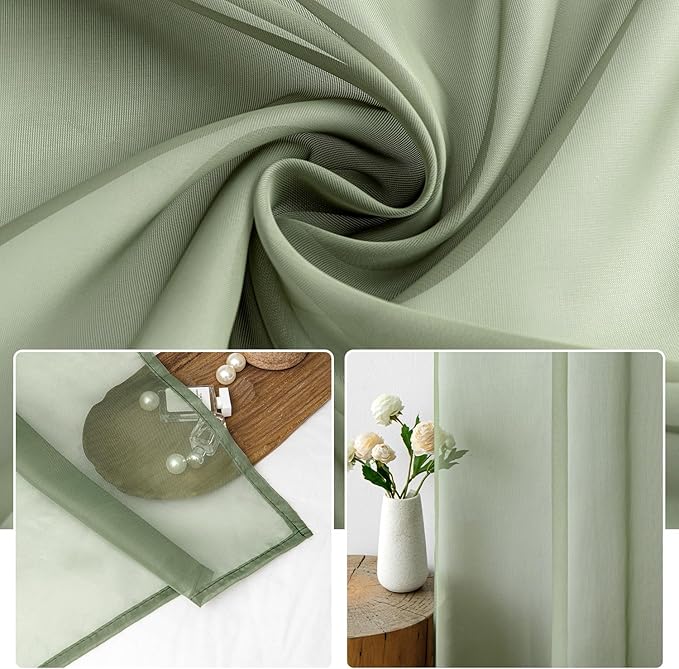 MIULEE 2 Panels Sage Green Sheer Window Curtains Elegant Window Voile - Image 3