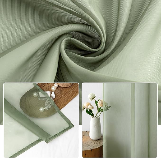 MIULEE 2 Panels Sage Green Sheer Curtains 96 inches Long Window Curtains Rod - Image 3
