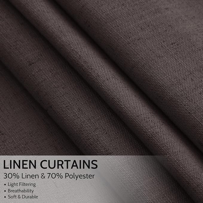 Extra Long Curtain Cocoa Coffee Morden Linen Blend Light Filtering Back Tab - Image 2