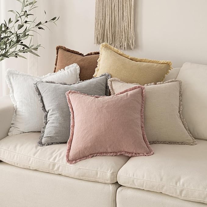 MIULEE Decorative Lumbar Throw Pillow Covers Neutral Linen Fringe Throw Pillows - Image 6