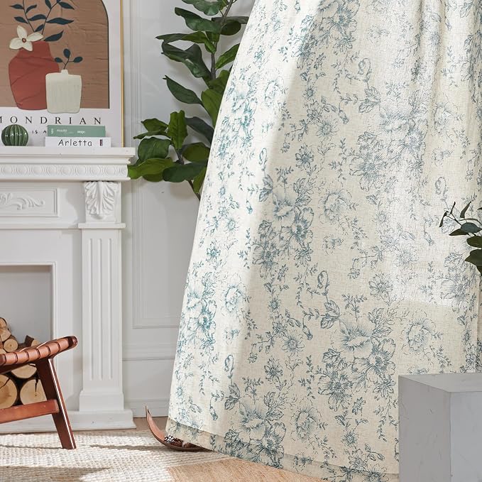jinchan Linen Blend Curtain Floral Curtains - Image 6