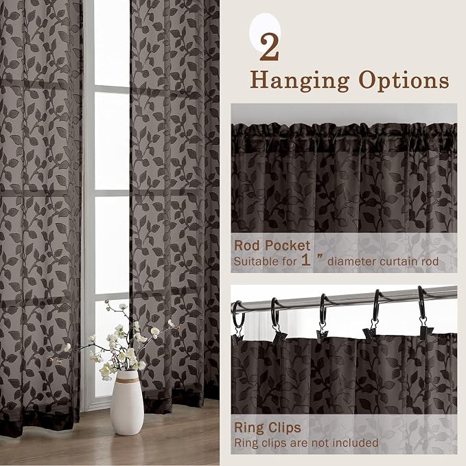 Chyhomenyc Chocolate Sheer Curtains 30 Inch Length, Light Filtering Leaf Tufted - Image 5
