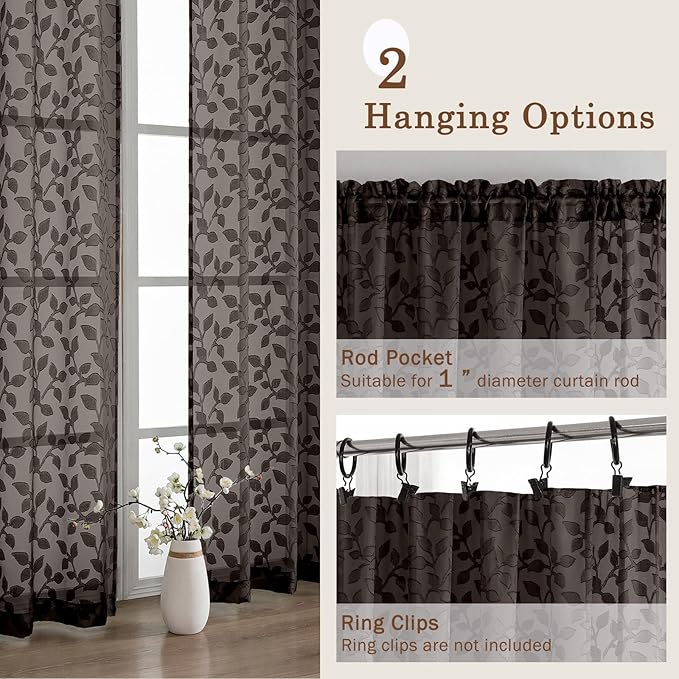 Chyhomenyc Chocolate Sheer Curtains 54 Inch Length - Image 8