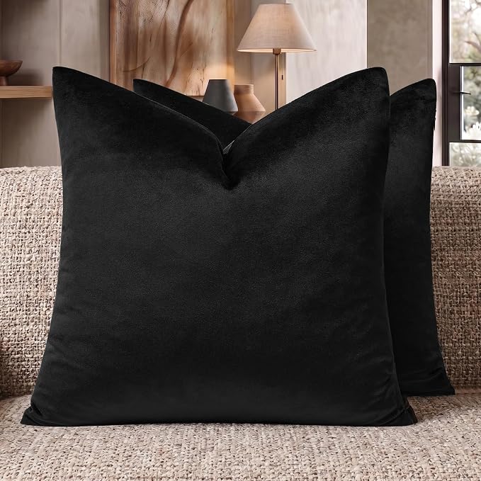 GIGIZAZA Black Velvet Pillow Covers 16x16 Decorative Pillows Pack of 2 | Throw by GIGIZAZAFocusingonhomedecoration