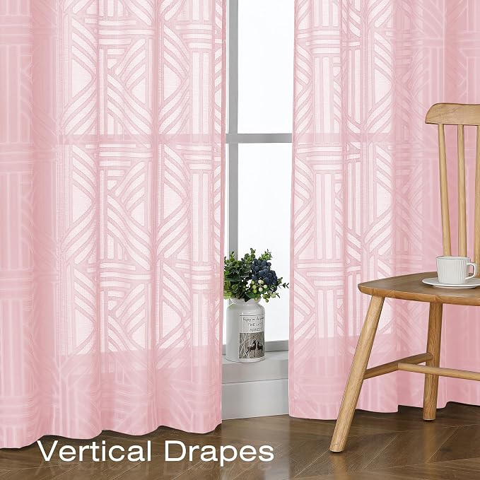 Simplebrand Blush Sheer Kitchen Curtains 36 Inch Length Tier Curtains 2 Panels - Image 5