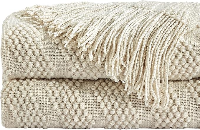 BOURINA Beige Throw Blanket 50x60 Inches Throw Textured Solid Soft Ripple - Image 7