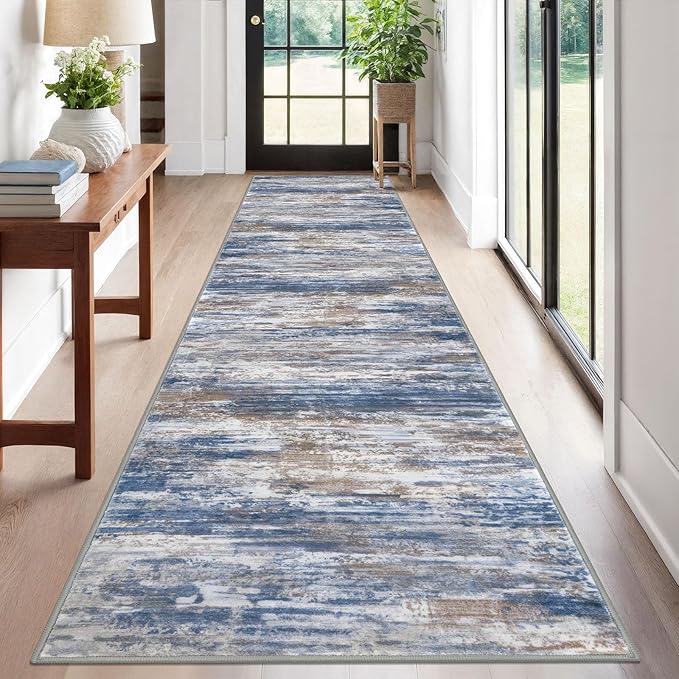 KOZYFLY Modern Abstract Washable Rug Runner 2.6x12 Hallway Rug Runner Non-Slip by KOZYFLY