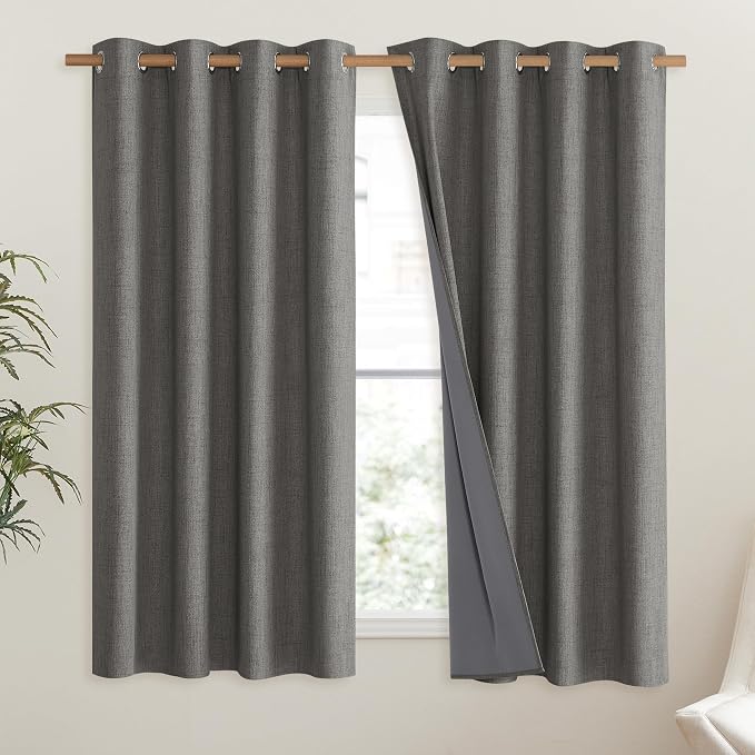 NICETOWN Grizzle Gray Vintage Linen 100% Blackout Curtains - Image 2