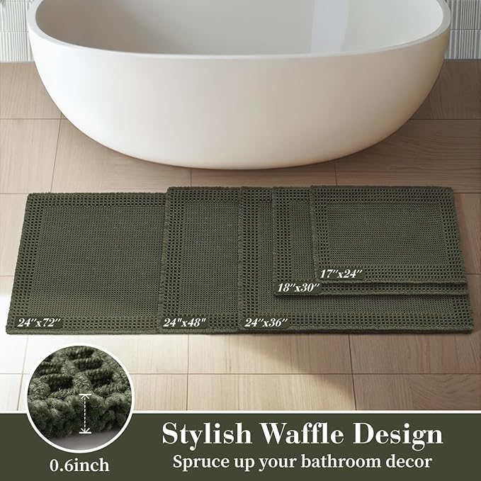 RESARE Waffle Bathroom Runner Rugs, Super Absorbent Bath Mat Non Slip Washable - Image 5