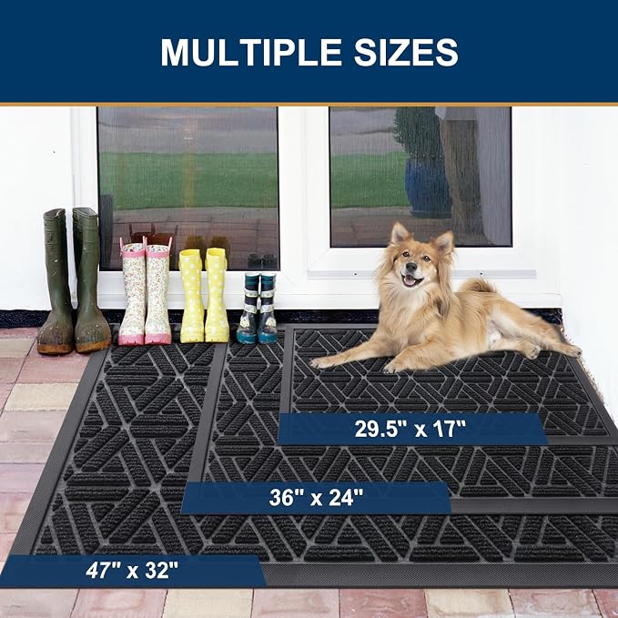 Smiry Front Door Mat Outside Entrance, Heavy Duty Sturdy Natural Rubber Doormat - Image 2