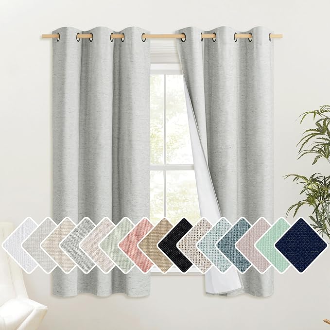 NICETOWN Grey 100% Blackout Curtain Panels, Thermal Insulated White Thermal by NICETOWN