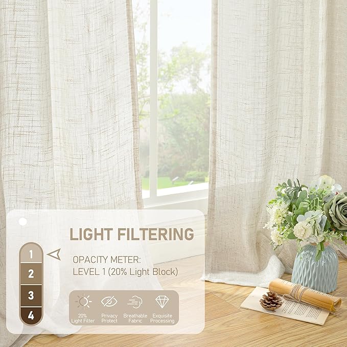 LAMIT Natural Linen Semi Sheer Curtains 78 Inch - Image 4