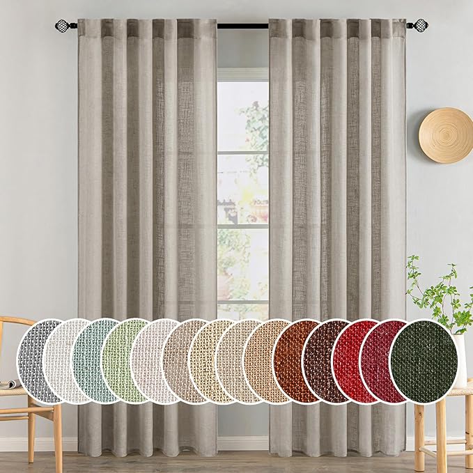 MIULEE Burlywood Birch Linen Curtains 84 Inch Length 2 Panels by MIULEE