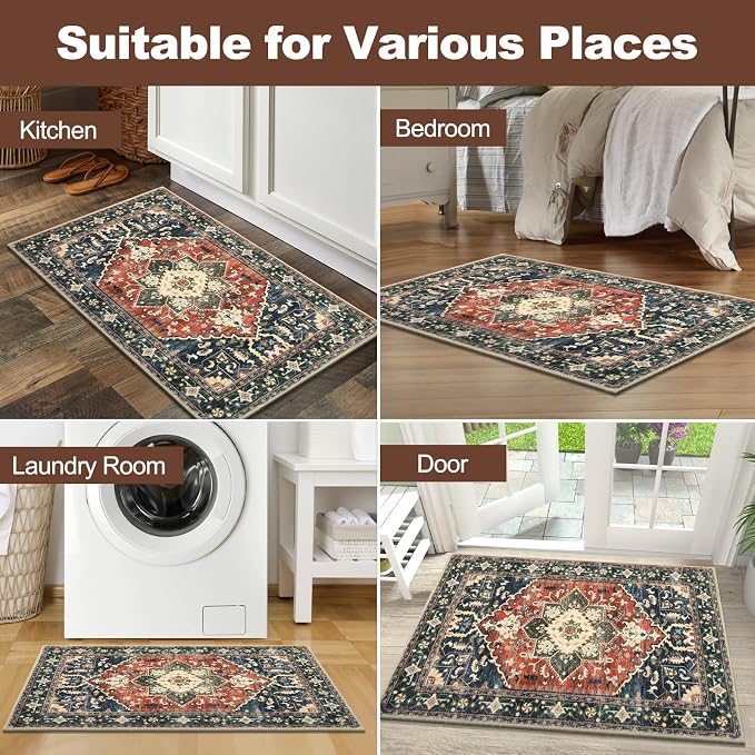 Yamaziot Washable Area Rug, 2x3 Small Entryway Rug Non-Slip Boho Vintage Rug - Image 7