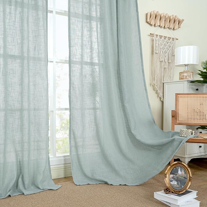 LAMIT Greyish Blue Linen Curtains 45 Inches Long - Image 9